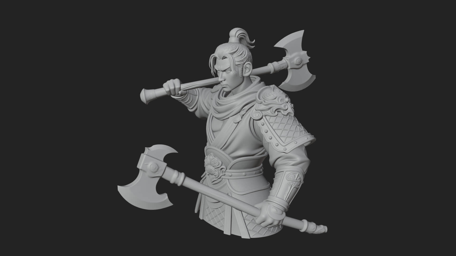 Green Armor Axe Warrior Bust Design 4 3D Print Model 3D Model