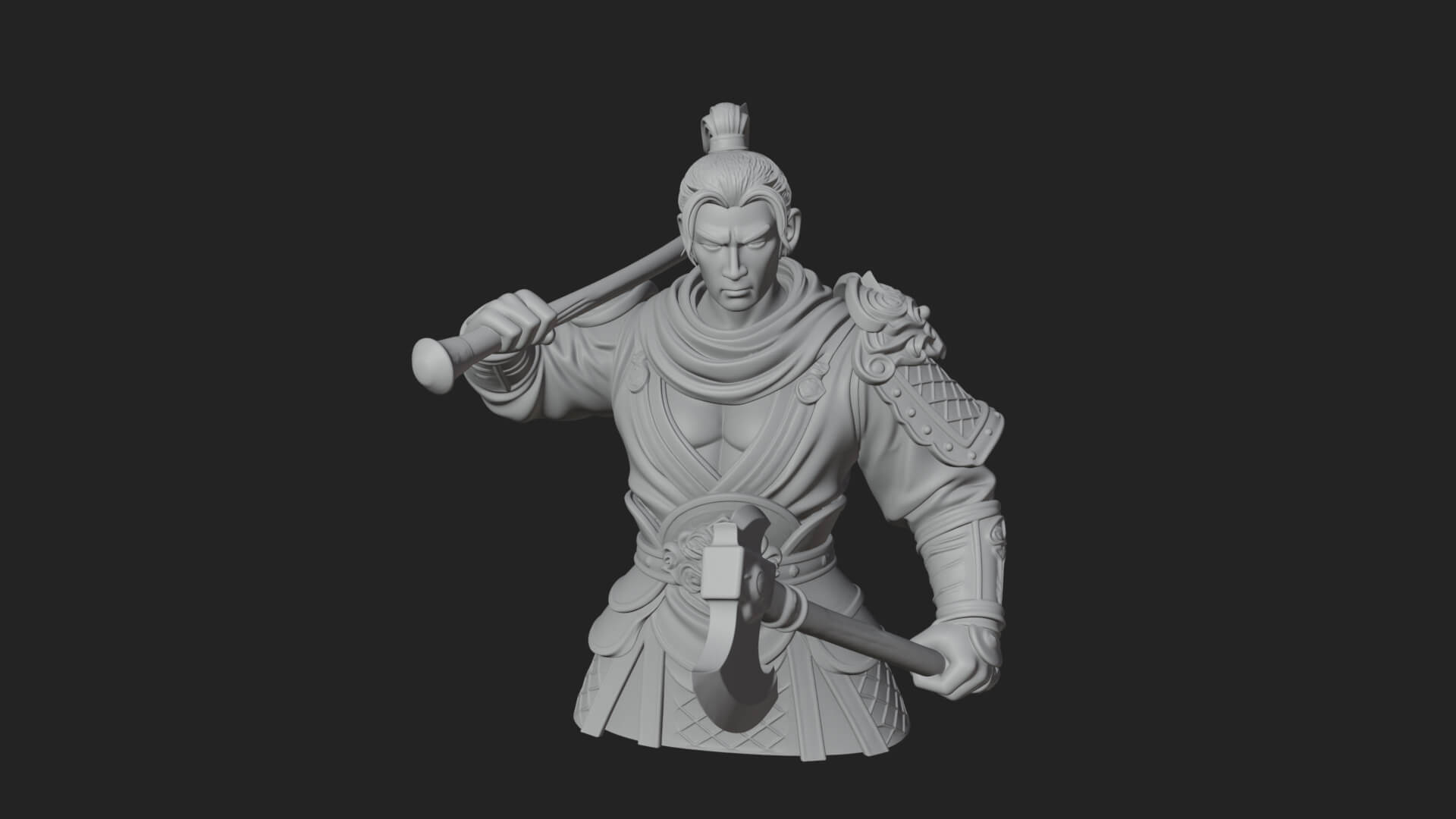 Green Armor Axe Warrior Bust Design 4 3D Print Model 3D Model