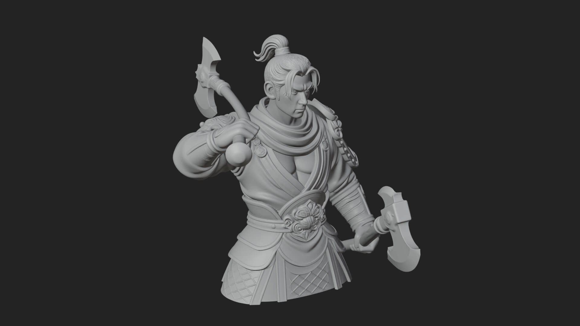 Green Armor Axe Warrior Bust Design 4 3D Print Model 3D Model