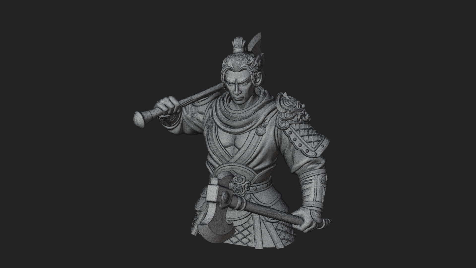 Green Armor Axe Warrior Bust Design 4 3D Print Model 3D Model