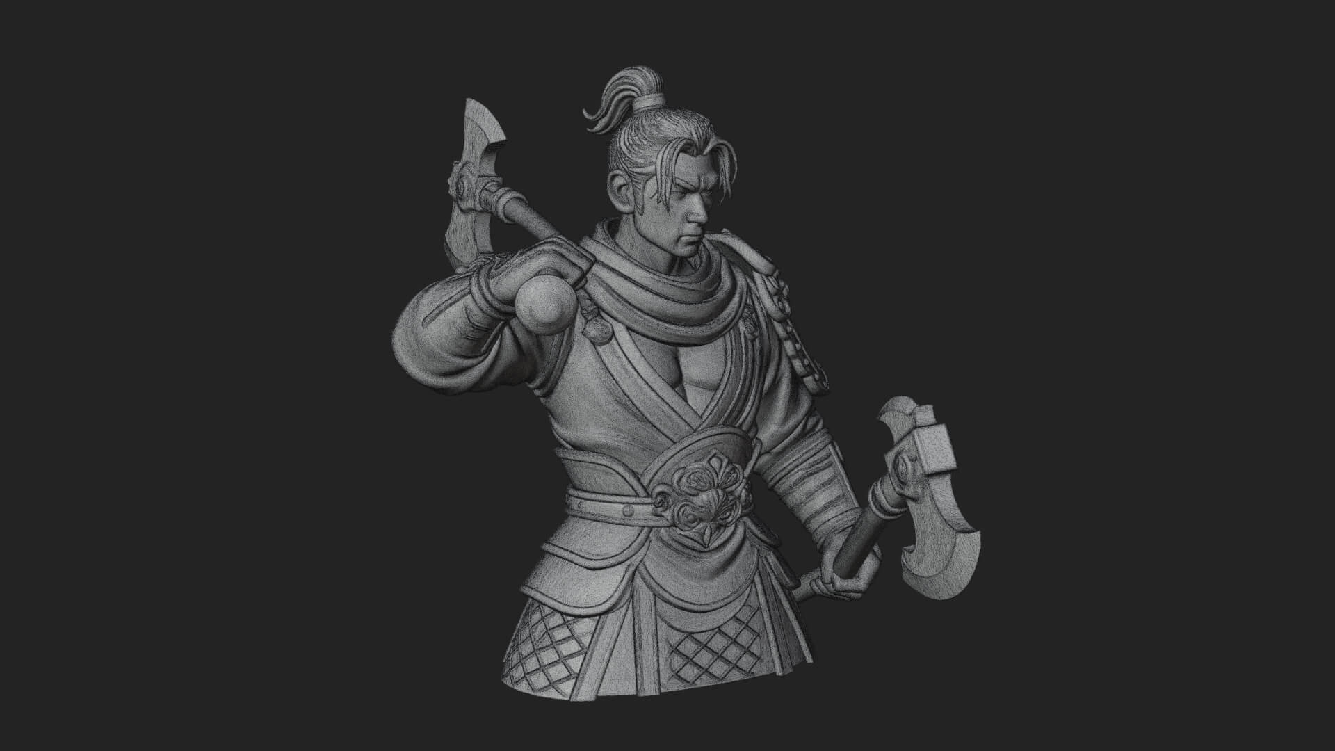 Green Armor Axe Warrior Bust Design 4 3D Print Model 3D Model
