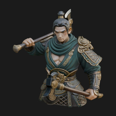 Green Armor Axe Warrior Bust Design 4 3D Print Model