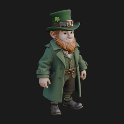 Green Coat Leprechaun Statue Design 1 3D Print Model