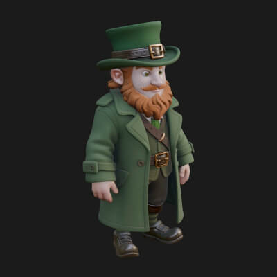 Green Coat Leprechaun Statue Design 2 3D Print Model