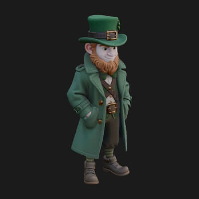 Green Coat Leprechaun Statue Design 3 3D Print Model
