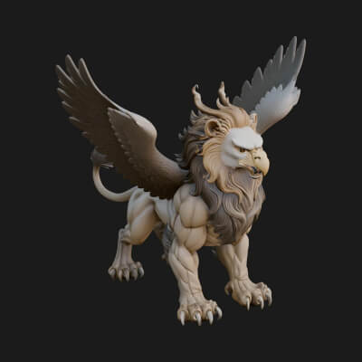Griffin Winged Beast Statue Design 1 3D Print Model