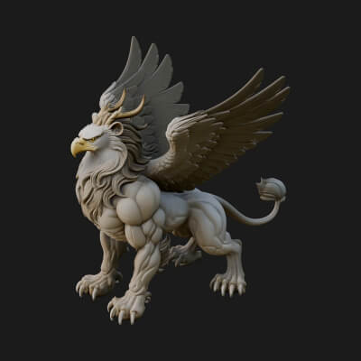Griffin Winged Beast Statue Design 2 3D Print Model