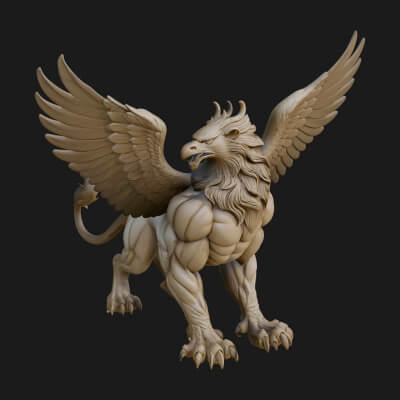 Griffin Winged Beast Statue Design 3 3D Print Model