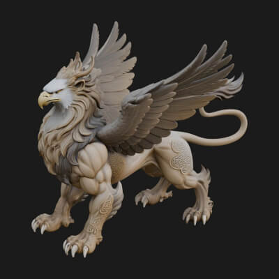 Griffin Winged Beast Statue Design 4 3D Print Model