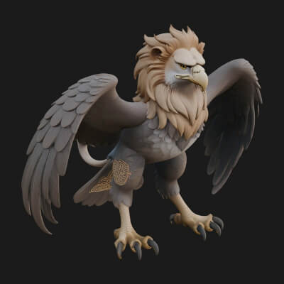 Griffin Winged Beast Statue Design 5 3D Print Model
