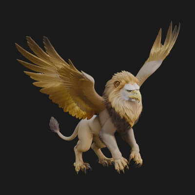 Griffin Winged Beast Statue Design 6 3D Print Model