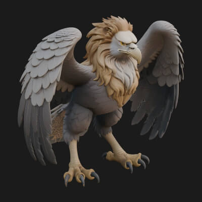 Griffin Winged Beast Statue Design 7 3D Print Model