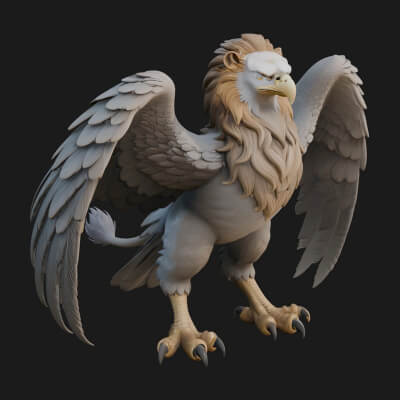 Griffin Winged Beast Statue Design 8 3D Print Model