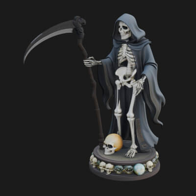 Grim Reaper with Scythe Statue Design 2 3D Print Model