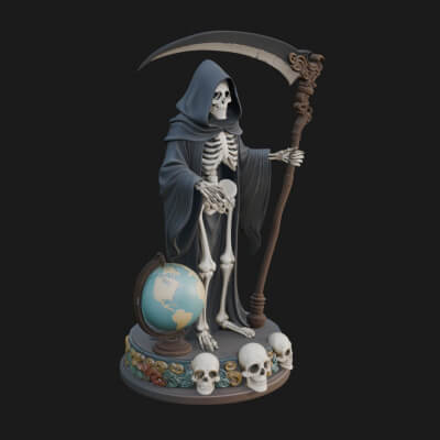 Grim Reaper with Scythe Statue Design 5 3D Print Model