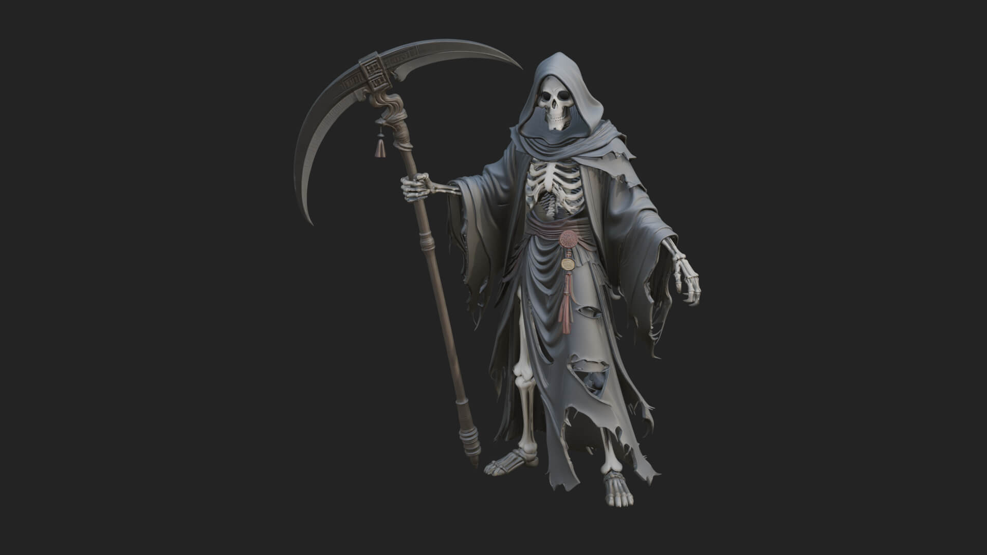 Grim Reaper with Scythe Statue Design 6 3D Print Model 3D Model