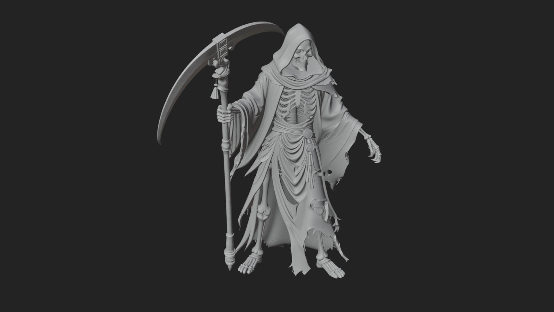 Grim Reaper with Scythe Statue Design 6 3D Print Model 3D Model