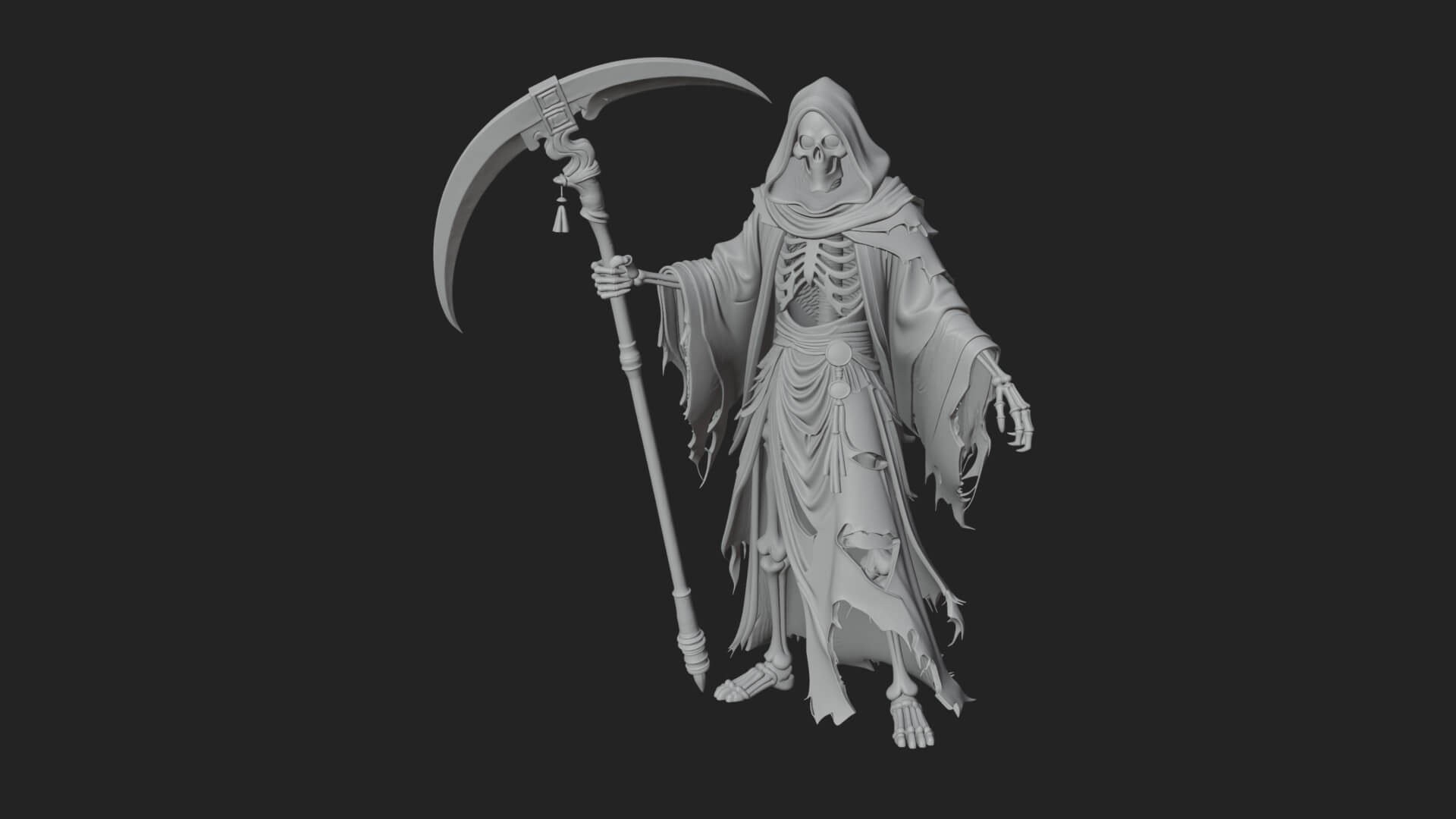 Grim Reaper with Scythe Statue Design 6 3D Print Model 3D Model