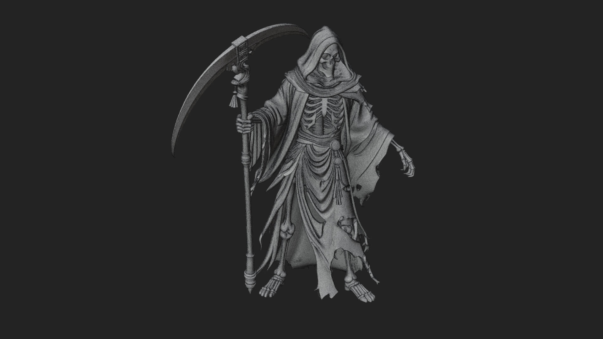 Grim Reaper with Scythe Statue Design 6 3D Print Model 3D Model