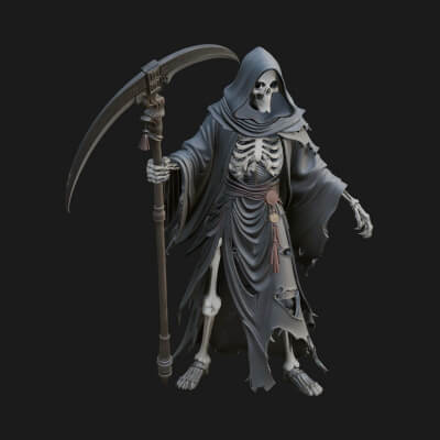 Grim Reaper with Scythe Statue Design 6 3D Print Model