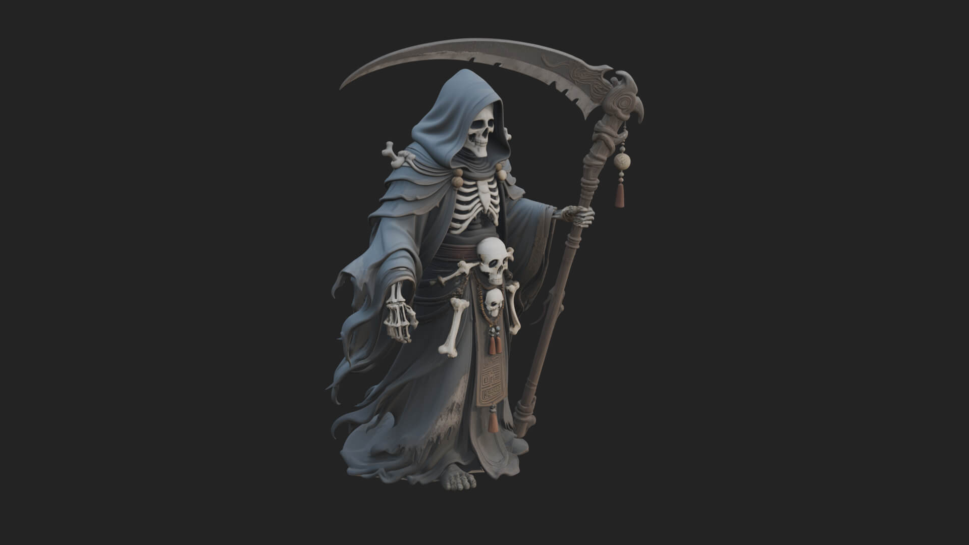 Grim Reaper with Scythe Statue Design 7 3D Print Model 3D Model