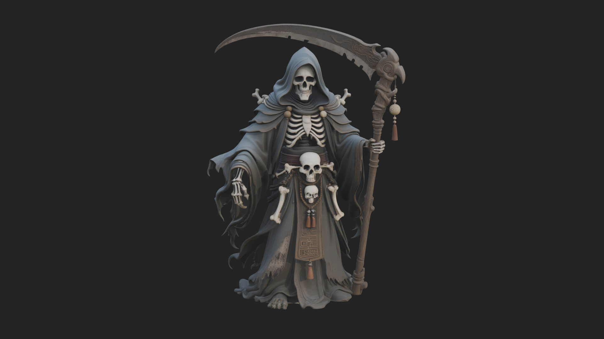 Grim Reaper with Scythe Statue Design 7 3D Print Model 3D Model