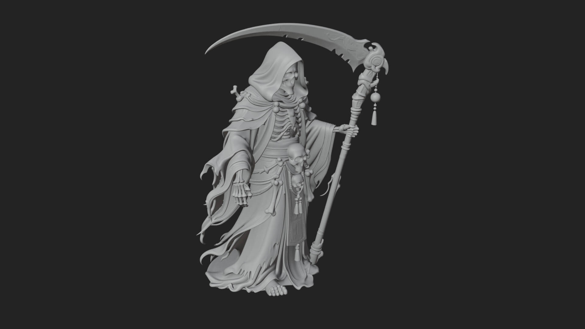 Grim Reaper with Scythe Statue Design 7 3D Print Model 3D Model