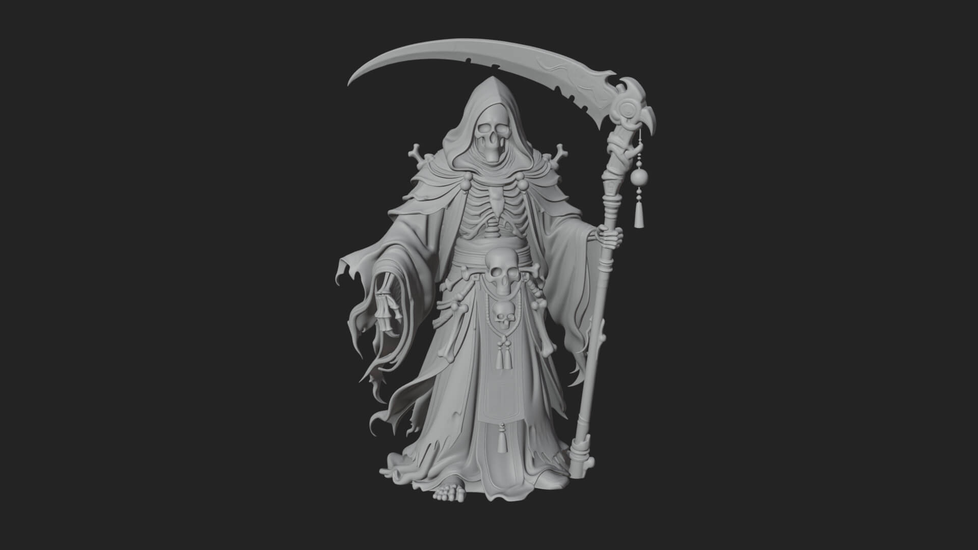Grim Reaper with Scythe Statue Design 7 3D Print Model 3D Model