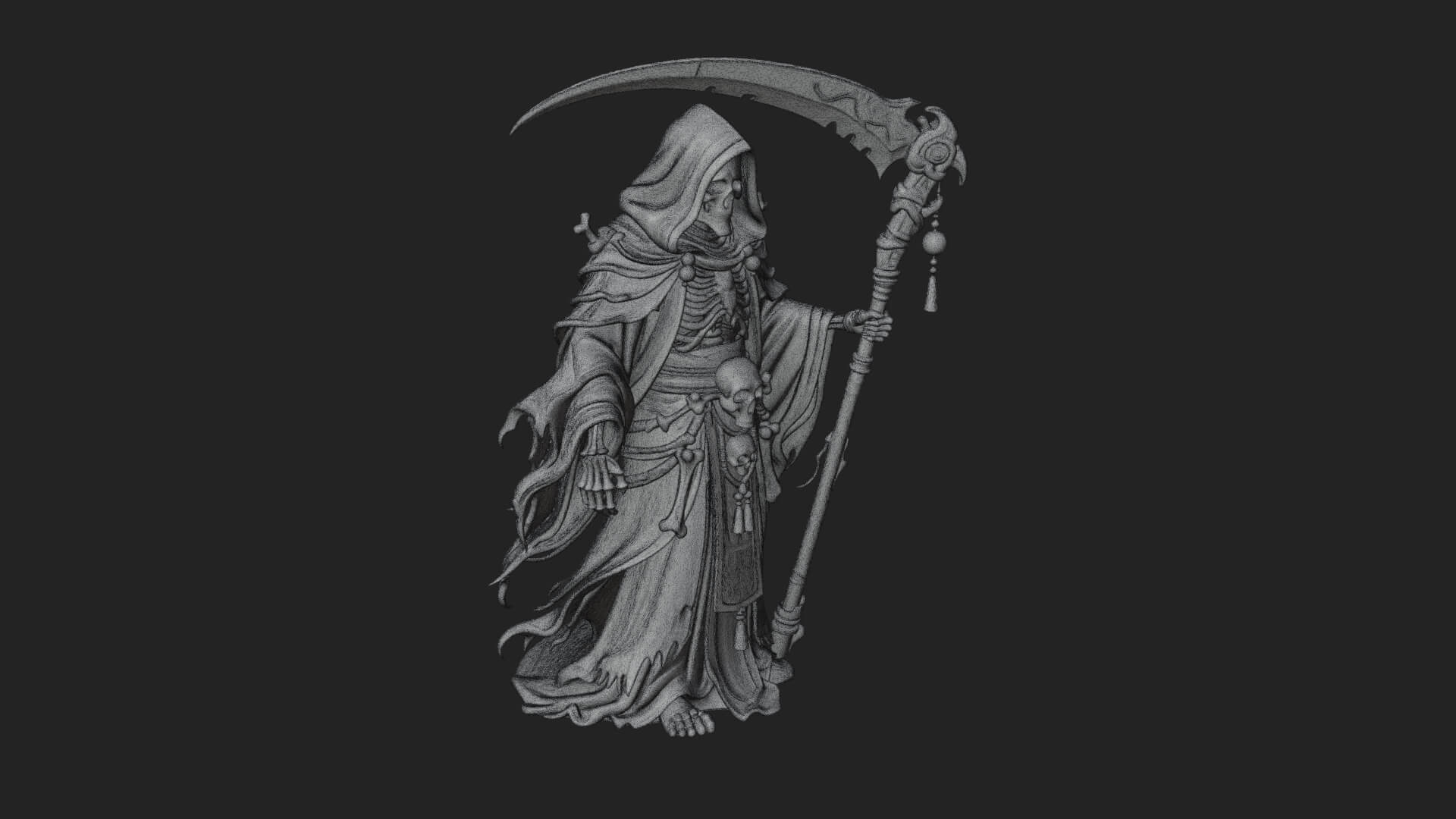 Grim Reaper with Scythe Statue Design 7 3D Print Model 3D Model