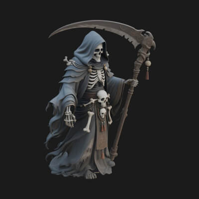 Grim Reaper with Scythe Statue Design 7 3D Print Model