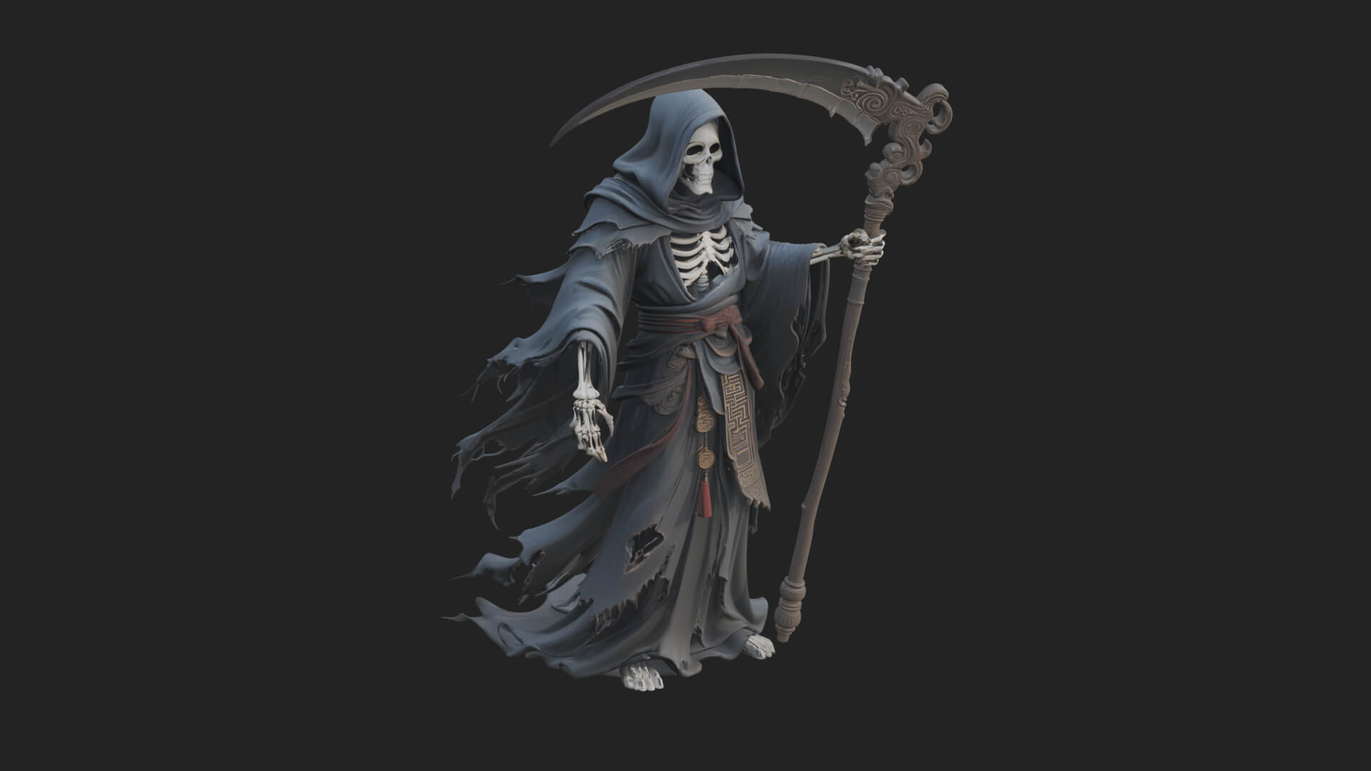 Grim Reaper with Scythe Statue Design 8 3D Print Model 3D Model