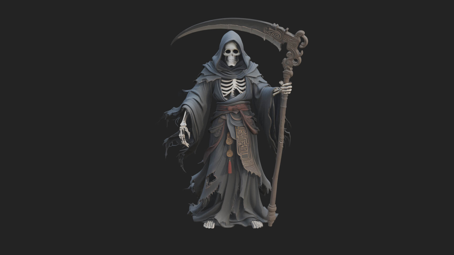 Grim Reaper with Scythe Statue Design 8 3D Print Model 3D Model