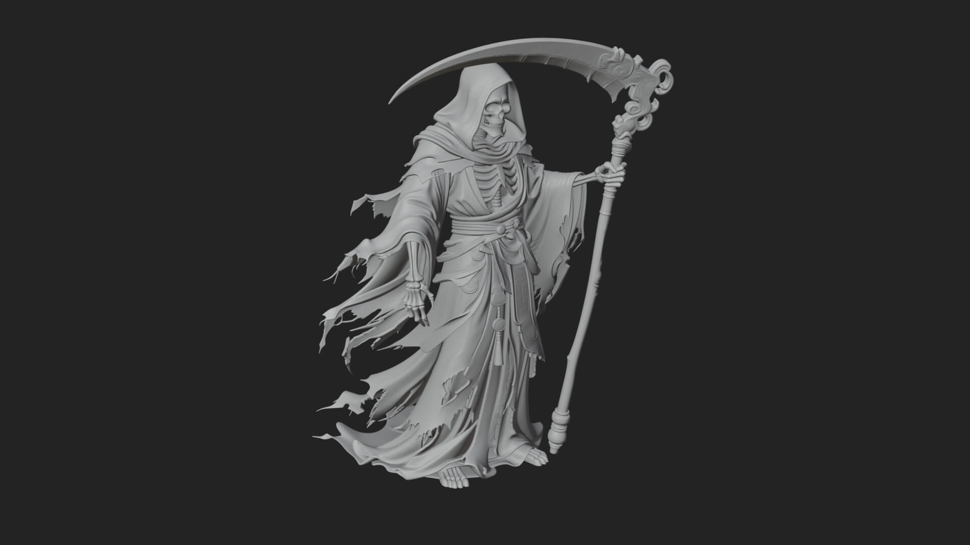 Grim Reaper with Scythe Statue Design 8 3D Print Model 3D Model