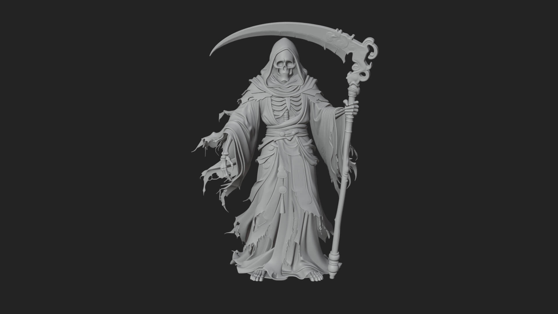 Grim Reaper with Scythe Statue Design 8 3D Print Model 3D Model