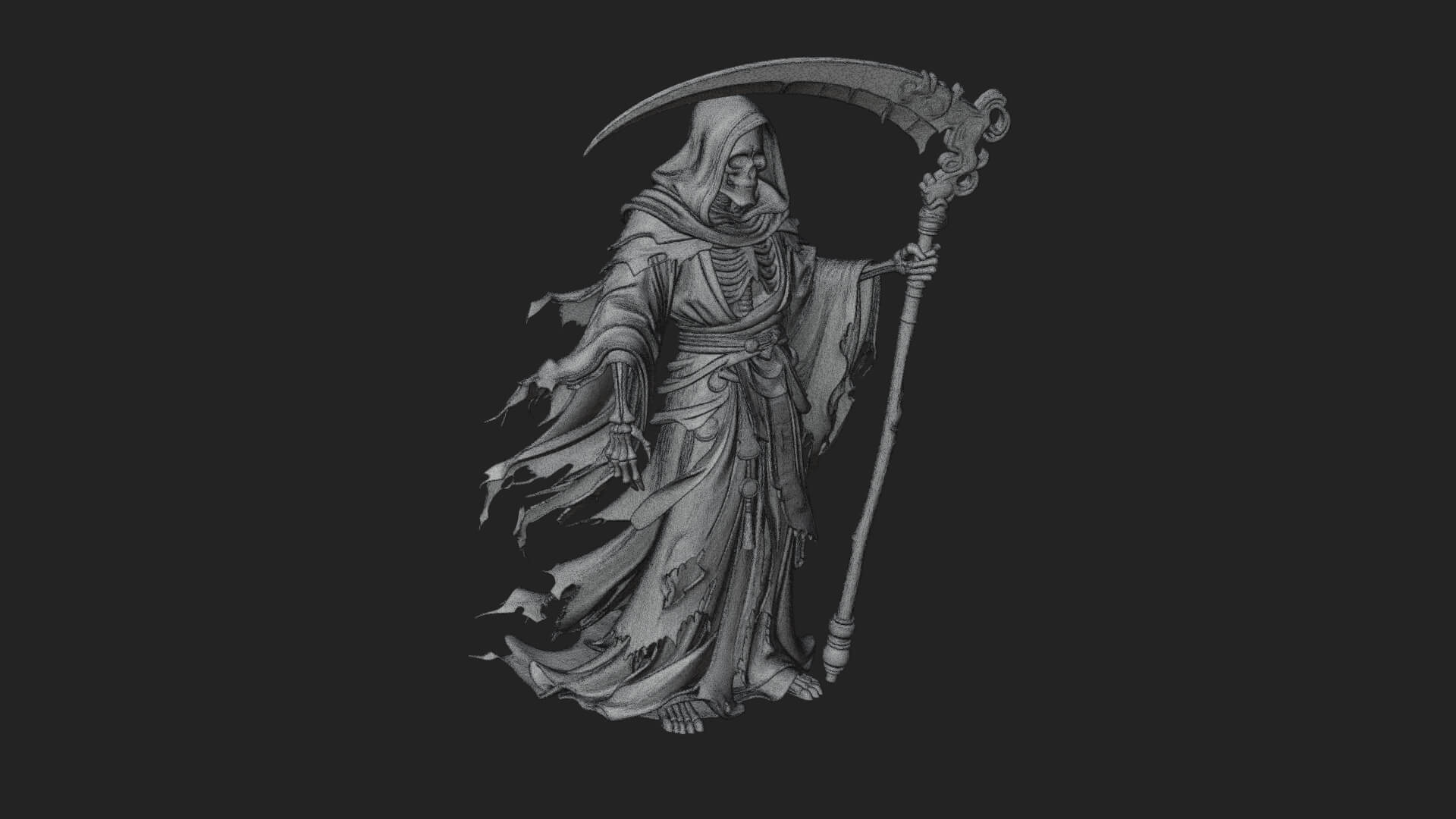 Grim Reaper with Scythe Statue Design 8 3D Print Model 3D Model