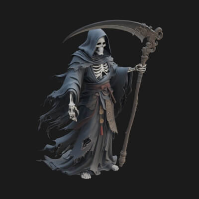 Grim Reaper with Scythe Statue Design 8 3D Print Model