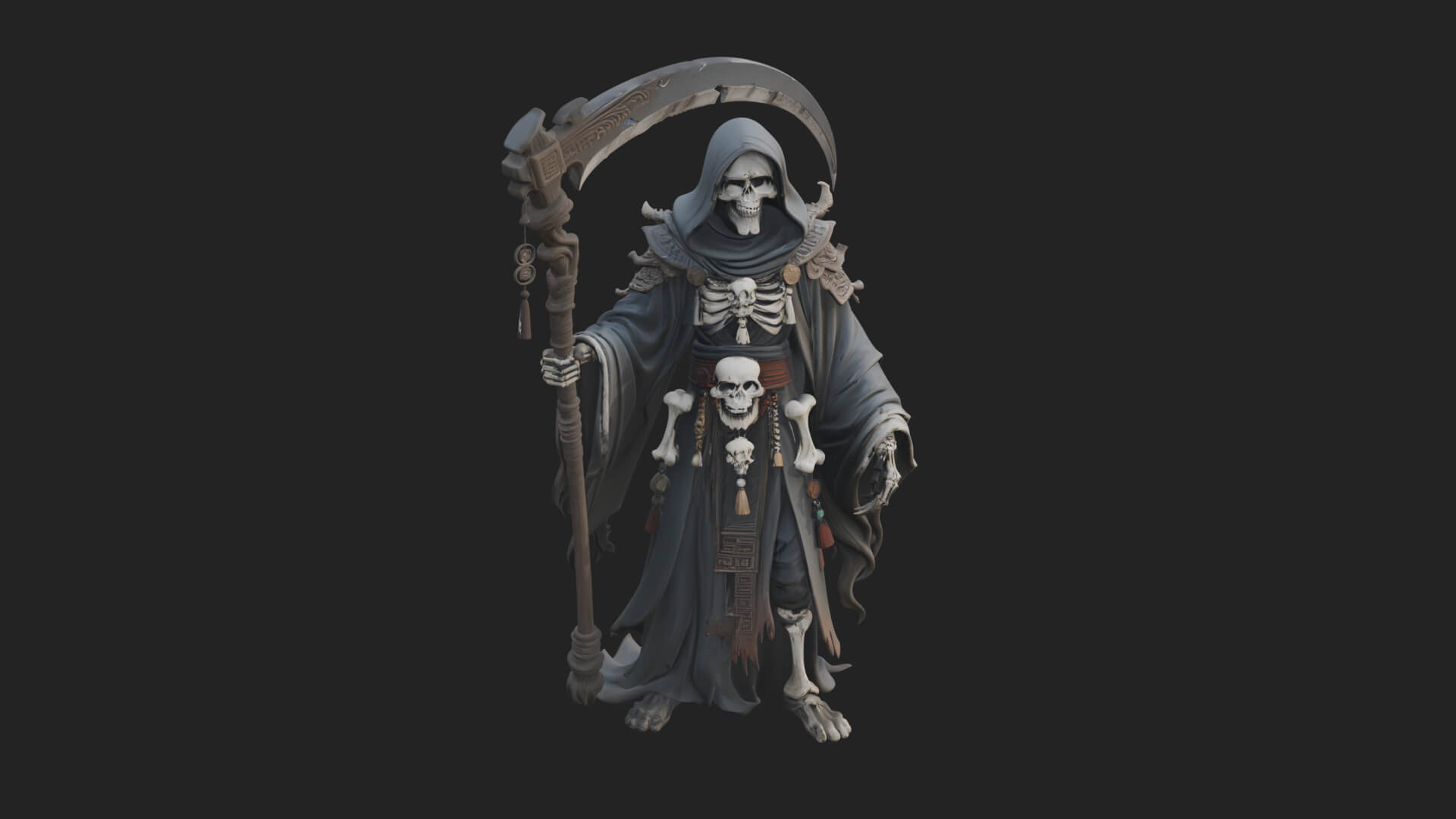 Grim Reaper with Scythe Statue Design 9 3D Print Model 3D Model