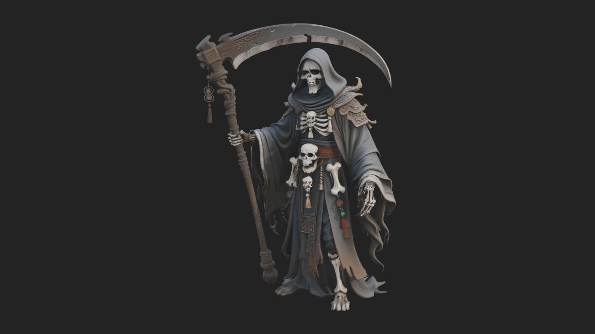 Grim Reaper with Scythe Statue Design 9 3D Print Model 3D Model