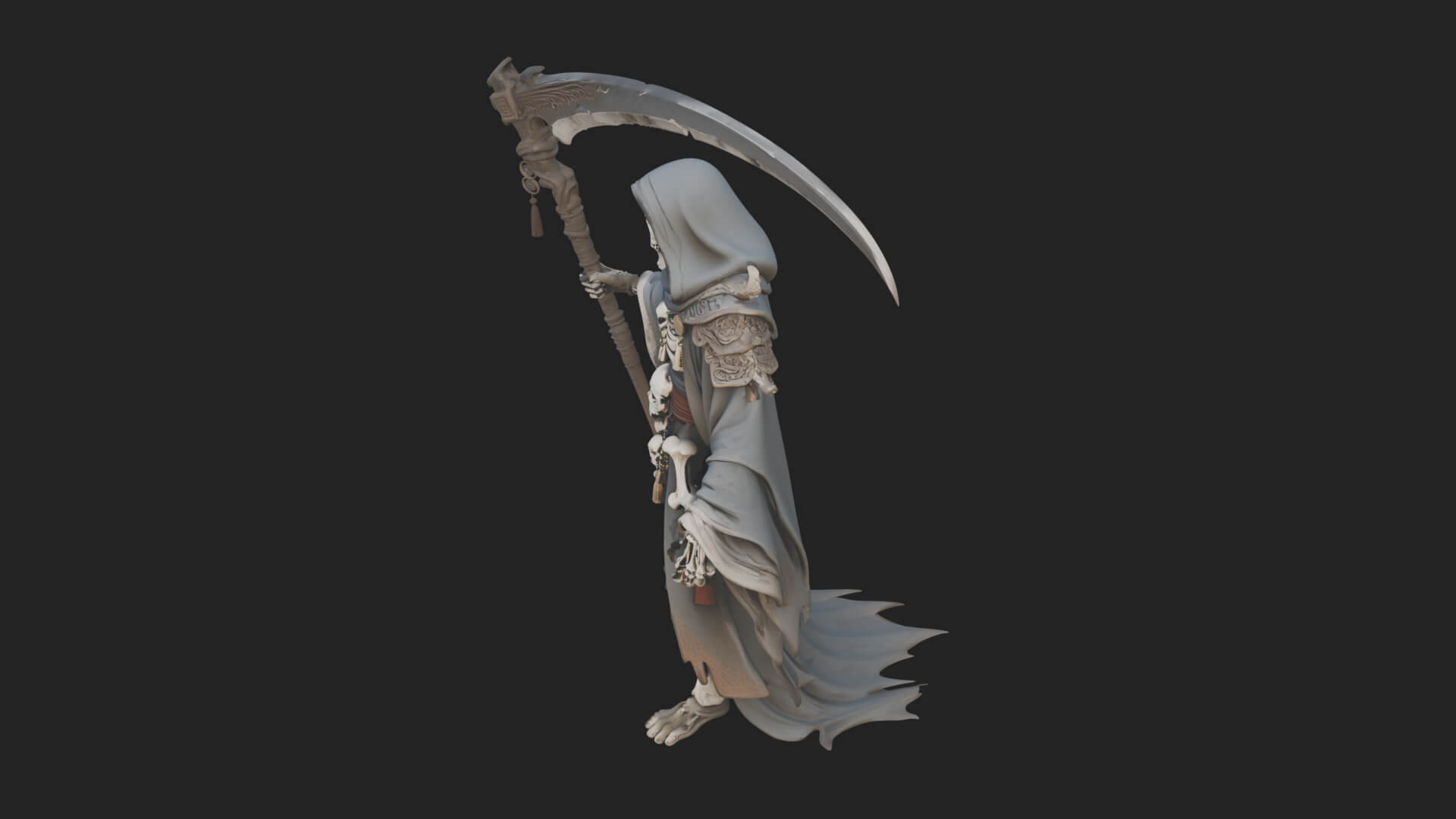 Grim Reaper with Scythe Statue Design 9 3D Print Model 3D Model