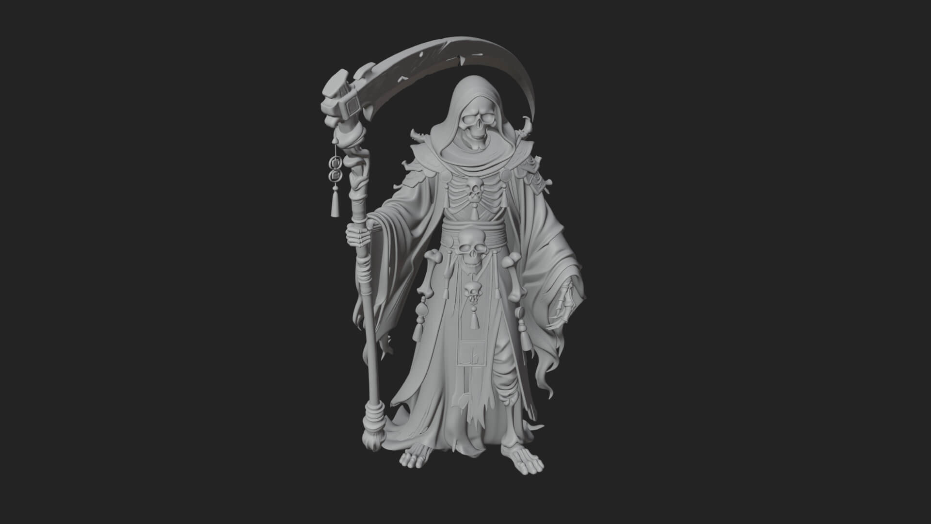 Grim Reaper with Scythe Statue Design 9 3D Print Model 3D Model