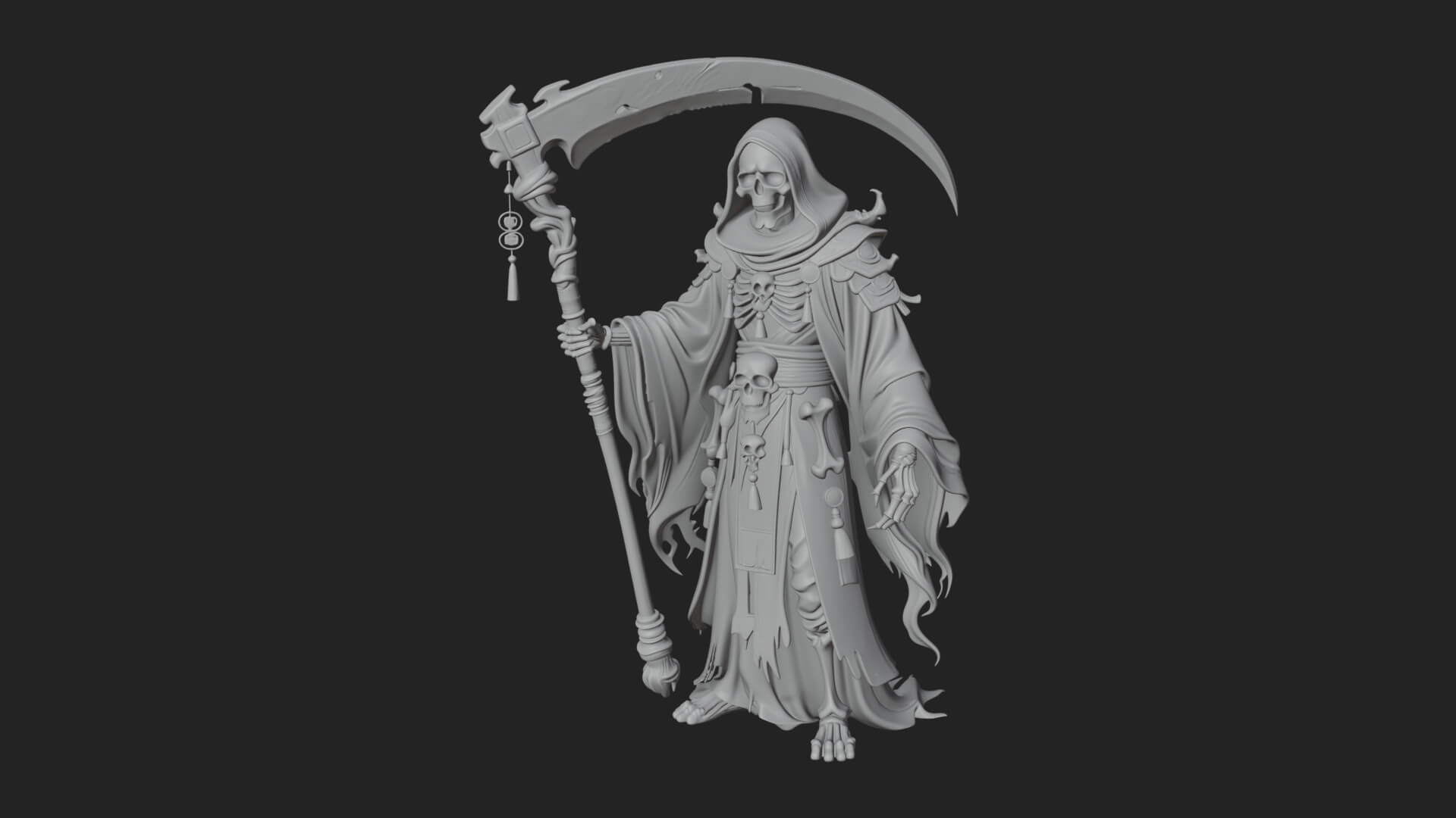 Grim Reaper with Scythe Statue Design 9 3D Print Model 3D Model