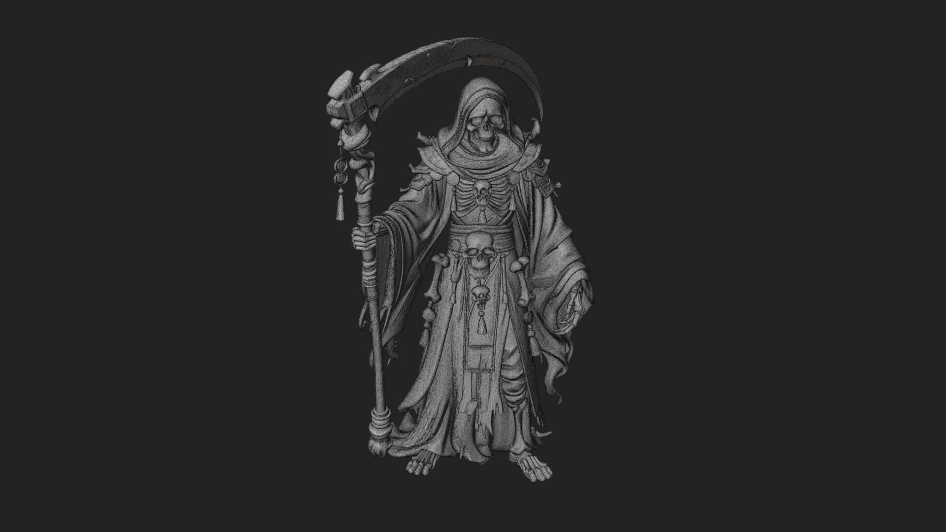 Grim Reaper with Scythe Statue Design 9 3D Print Model 3D Model
