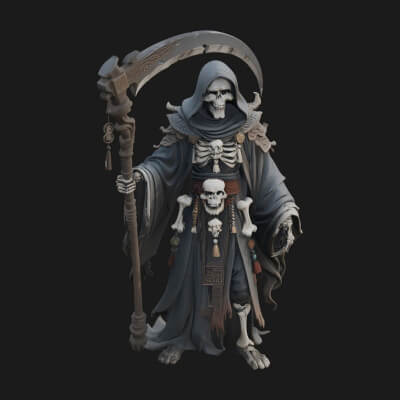 Grim Reaper with Scythe Statue Design 9 3D Print Model