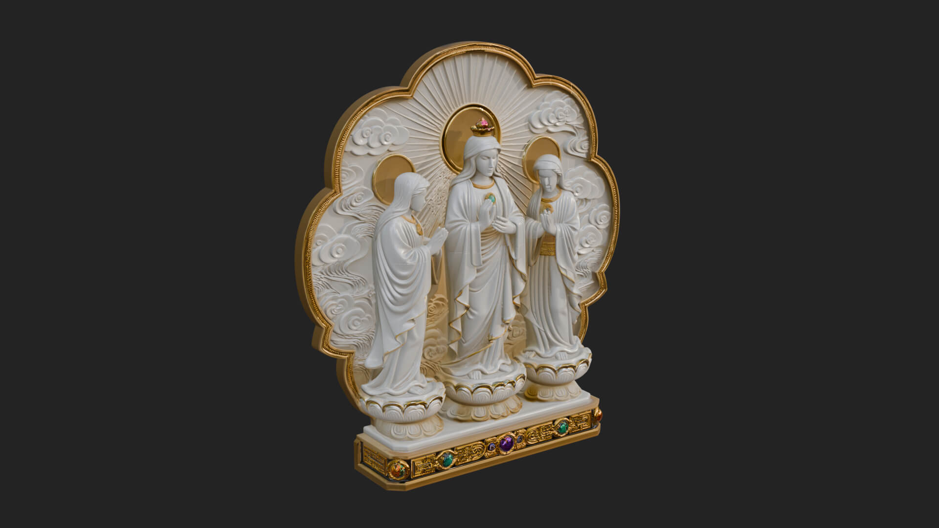 Guanyin Triad Shrine Statue Design 1 3D Print Model 3D Model