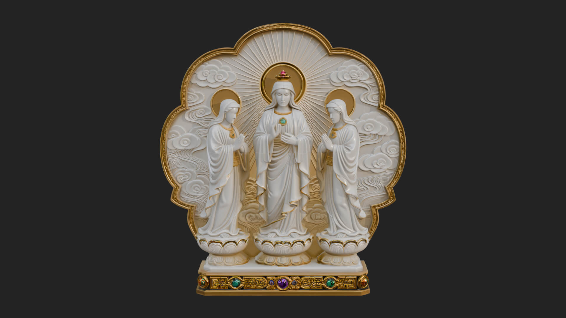 Guanyin Triad Shrine Statue Design 1 3D Print Model 3D Model