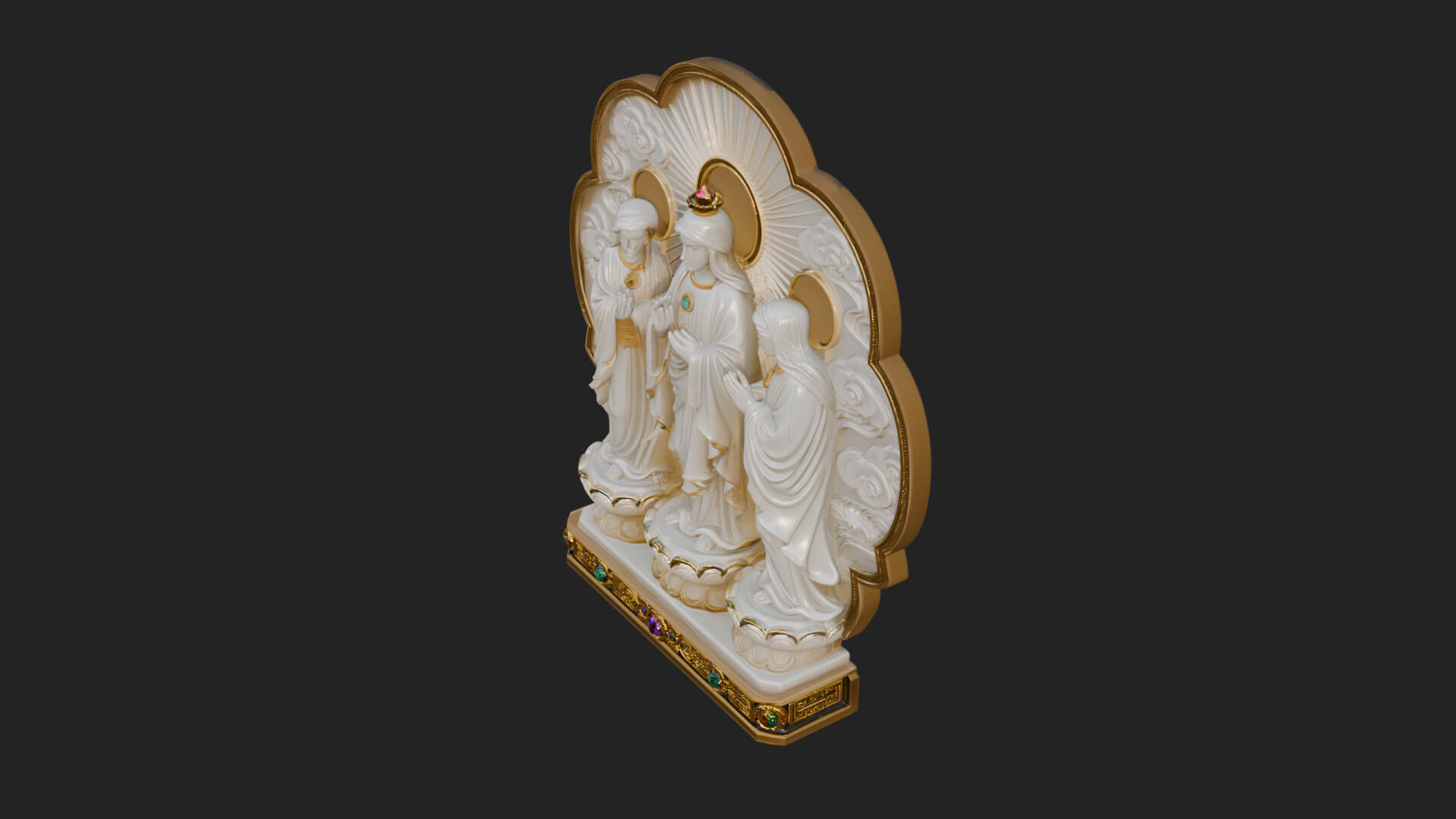 Guanyin Triad Shrine Statue Design 1 3D Print Model 3D Model