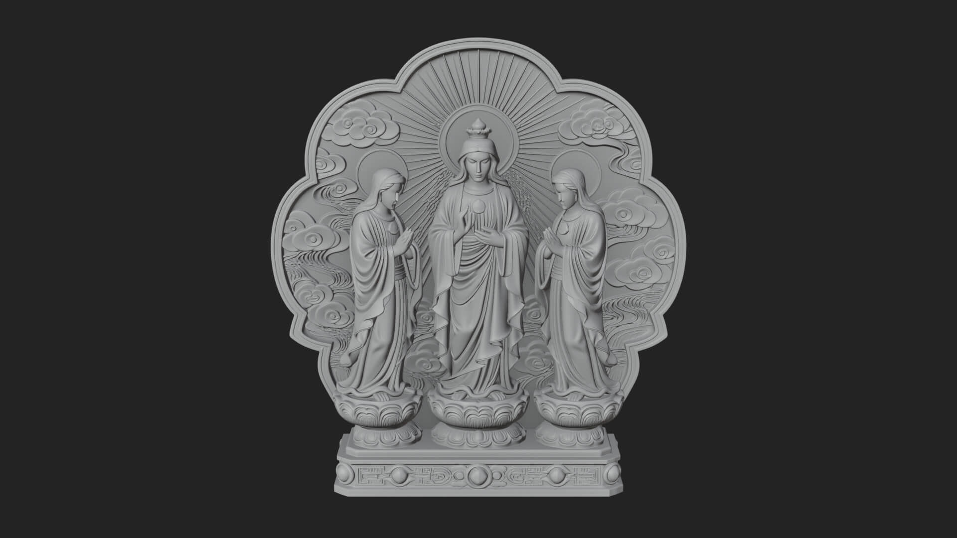 Guanyin Triad Shrine Statue Design 1 3D Print Model 3D Model