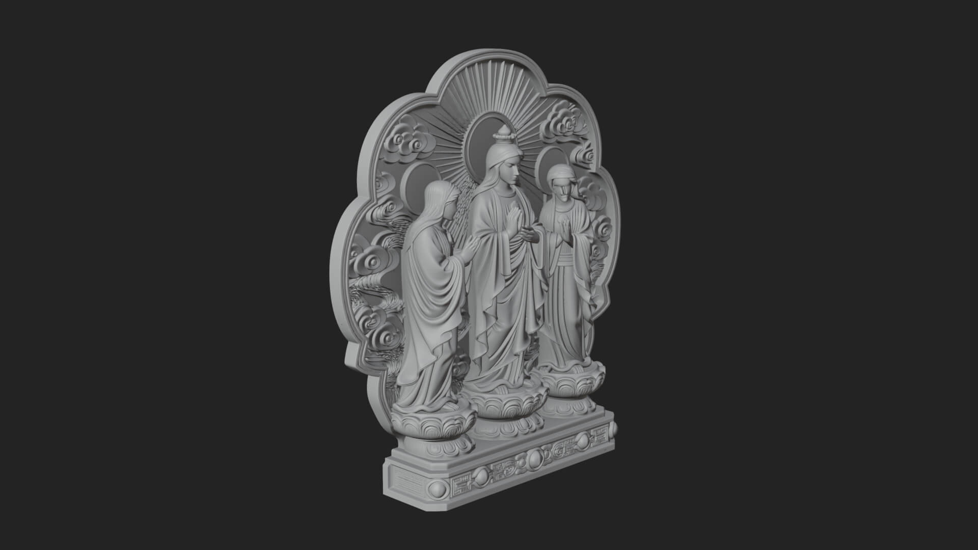 Guanyin Triad Shrine Statue Design 1 3D Print Model 3D Model