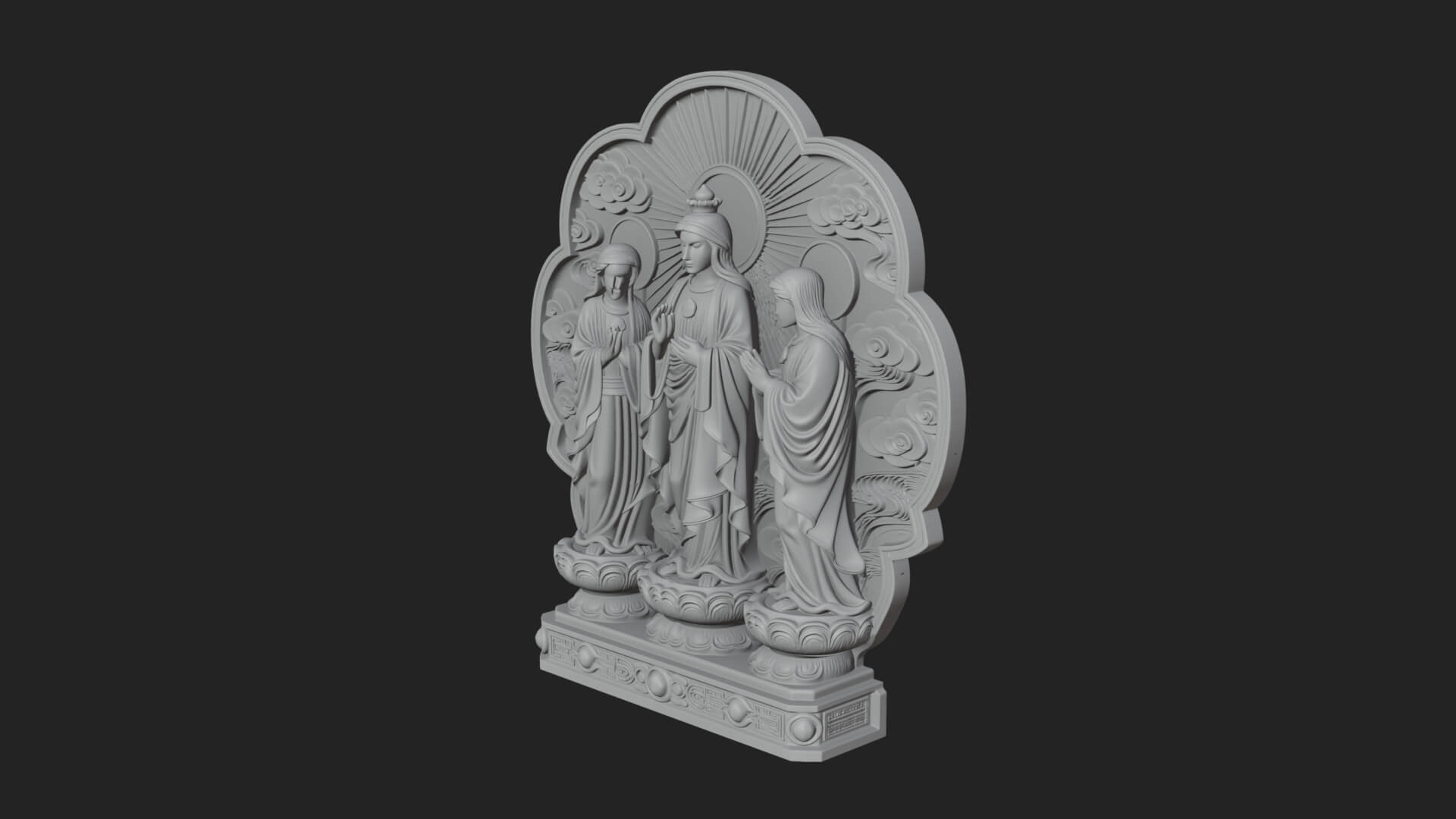 Guanyin Triad Shrine Statue Design 1 3D Print Model 3D Model