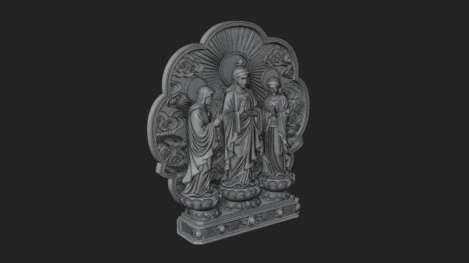 Guanyin Triad Shrine Statue Design 1 3D Print Model 3D Model